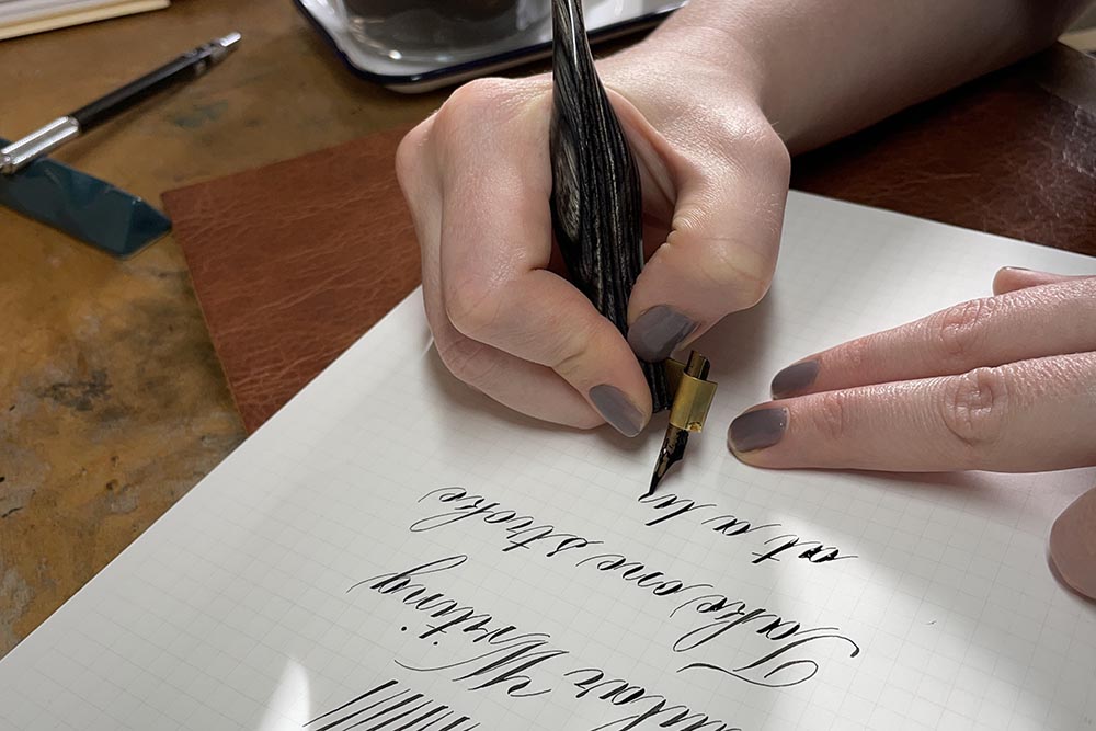 Katie Leavens writing in Engrosser's Script