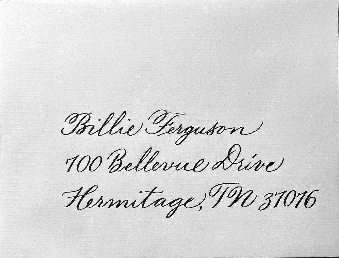 Envelope style sample of Modern Calligraphy by Katie Leavens