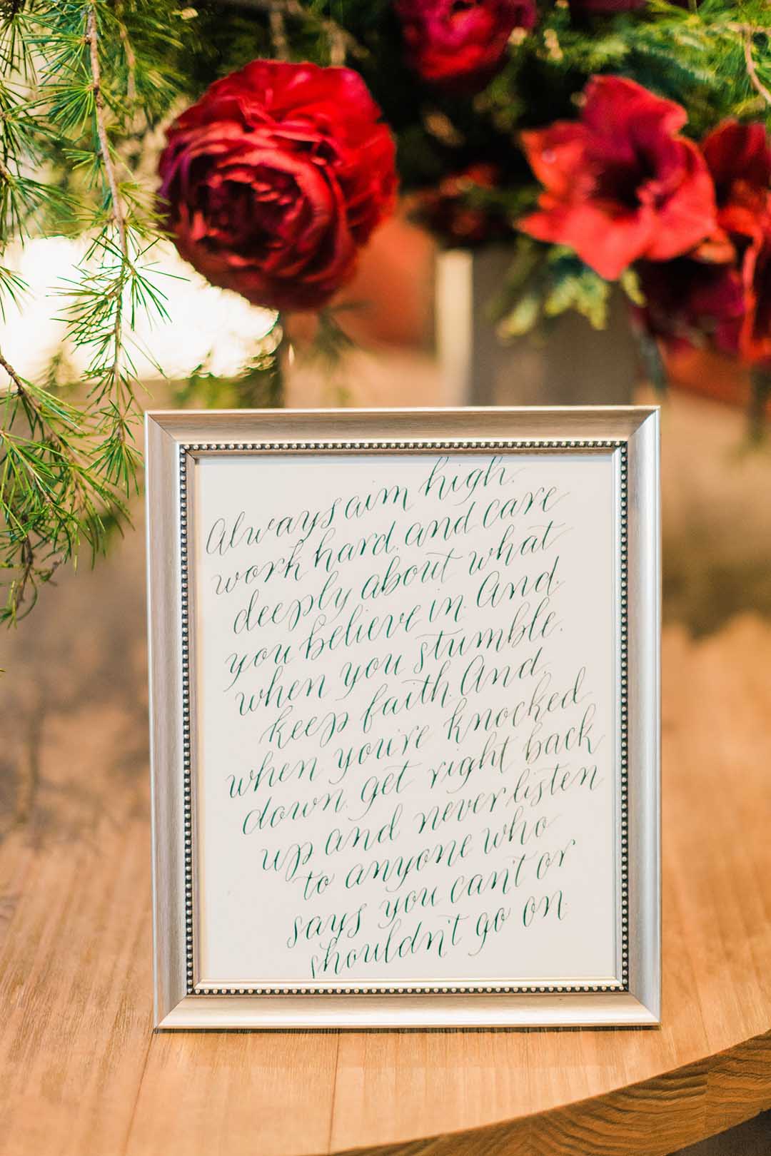empowering quote written with black gouache in modern script