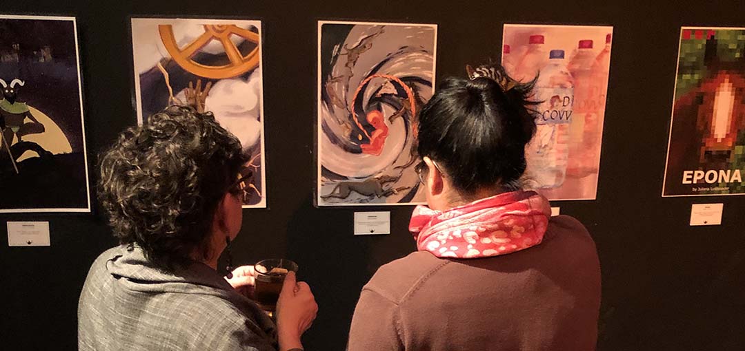 Fetus surrounded by many animals in a swirl by Katie Leavens